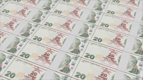 20 TURKISH LIRA banknotes printing by a money press
