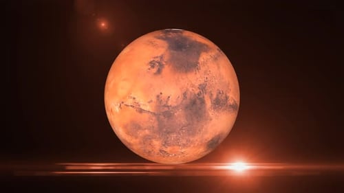 Front view of rotating 3d mars planet with background, science and technology Video concept. Vd 783