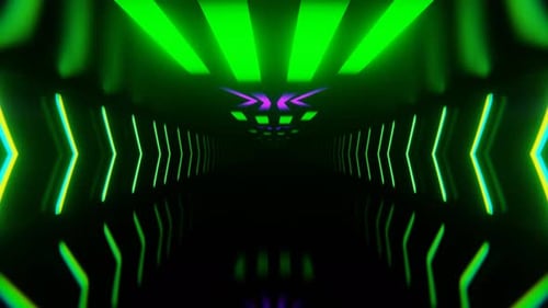 Green And Purple Neon Dark Infinity Corridor Background Vj Loop I 4K