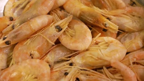 Frying Shrimps in a Pan with Oil and Spices in White Sauce