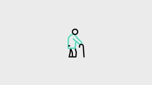 Animated Flat Design Icon of Senior Walking with Cane