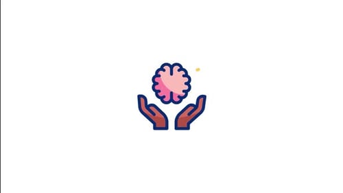 Animated Flat Design Icon of Hands Holding a Brain