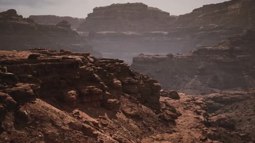 Breathtaking View of Rocky Canyons in a Remote Desert Landscape During Sunset