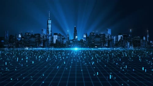 Cyberpunk Metaverse-Kryptowährungstechnologiekonzept Futuristisches Netzwerk Neon City bei Nacht