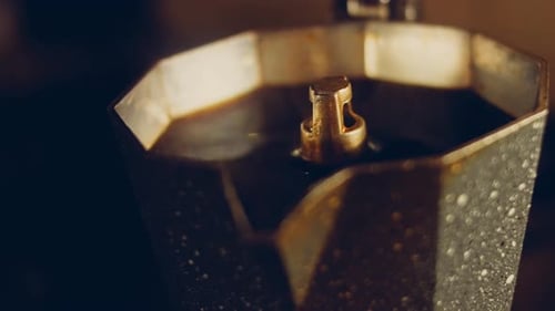 Close Up of Moka Pot with Fresh Coffee