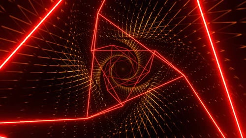 Orange And Red Mesh Neon Spiral Abstract Tunnel Background Vj Loop In 4K