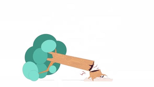 Old tree falling down line 2D object animation