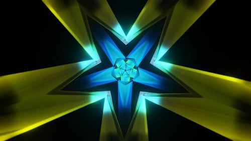Animation de motifs colorés en forme d'étoile avec lumière de géométrie sacrée