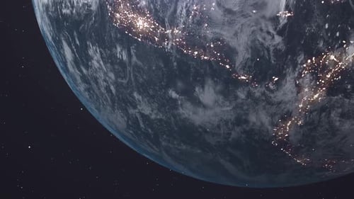 Rotating Planet Earth with Night City Lights from Space