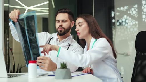 Doctors Reviewing X-Ray in Modern Office at Daytime