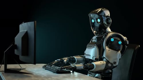 Robot Working On Computer 01