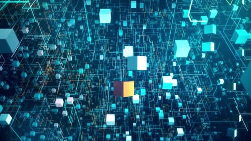 3D Blockchain Network: Glowing Lines in a Futuristic Blue Circuitry HD