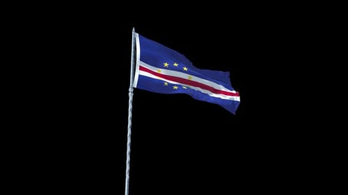 Realistic Cape Verde Flag Waving with Transparent Background