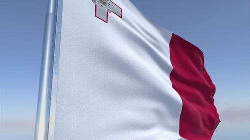 Realistic Waving Flag of Malta Against Blue Sky