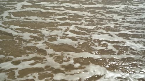 Sea Wave with Foam on the Sand on a Sunny Day