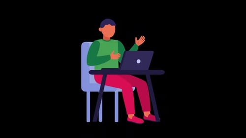 2D Character Discussing At Office Desk Animation HD On Alpha