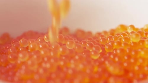 Falling Red Caviar Closeup Macro View
