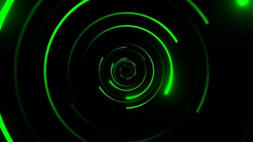 Green Neon Circles In Mirror Tunnel Background Vj Loop In 4K