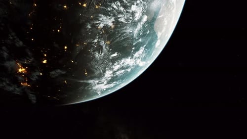 Realistic Rotating Planet Earth from Space with City Lights