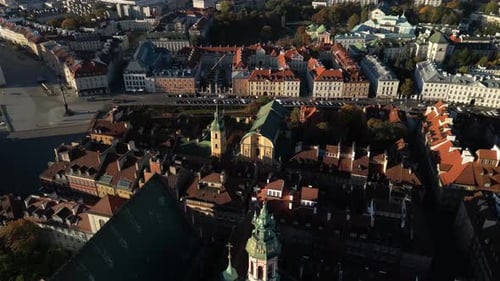 Aerial view of modern European capital city, Warsaw, Poland, Old Town