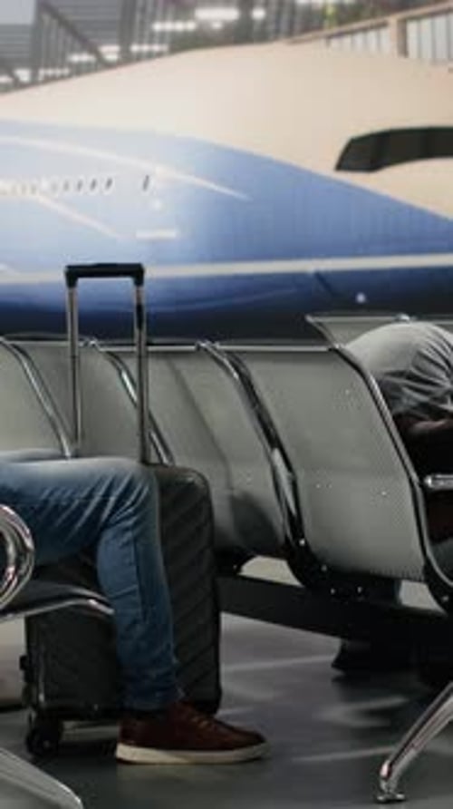 Vertical Video Jet Lagged Passengers Sleeping in Airport During Delayed Flights Waiting Period