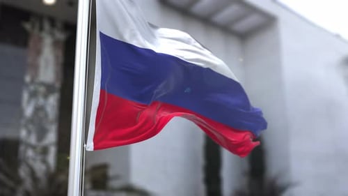 Realistic Russian Flag Waving on a Pole