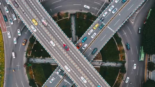 Cinematic and Majestic View of Highway Interchange and Multiple Overpasses