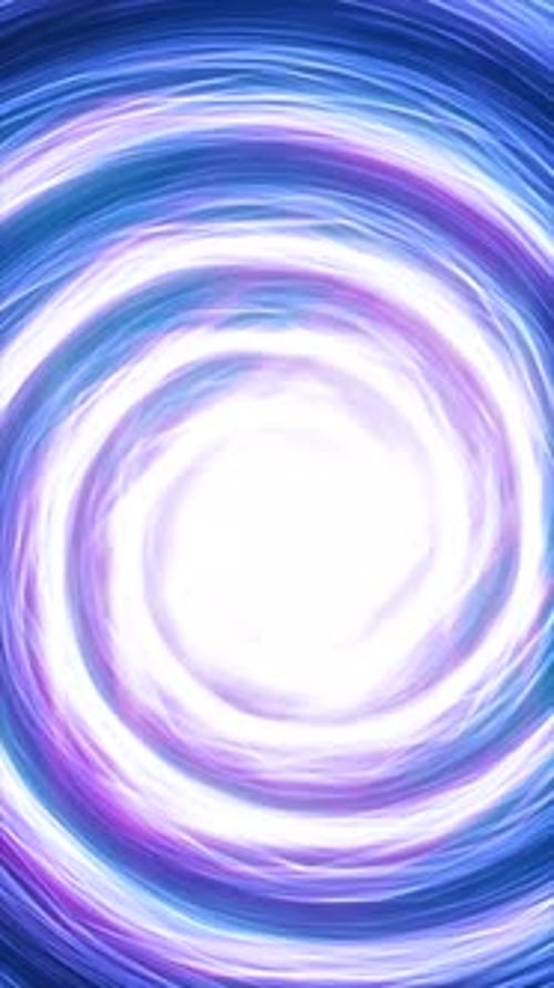 Abstract vortex of glowing energy swirls with intense white center and dynamic purple-blue trails