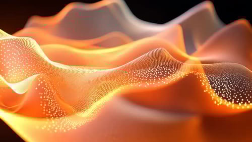 Glowing Orange Particle Waves Fluid Abstract Background