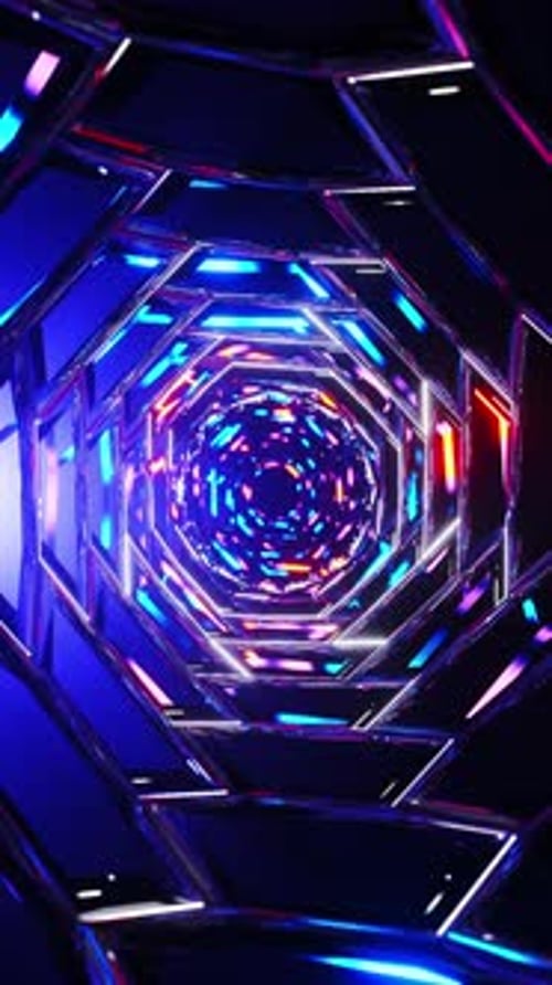 Very colorful and futuristic looking object with lights in it. Vertical looped animation