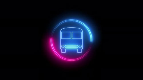 Animated Bus Icon with Neon Glowing Circle Loop