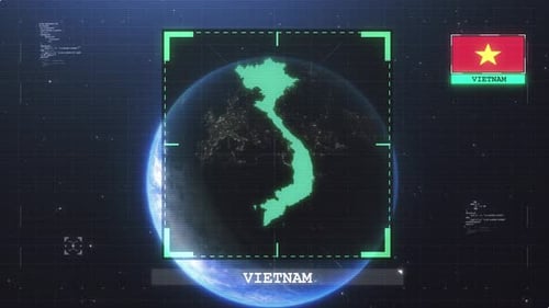 Futuristic Digital Data HUD Map of Vietnam Animation