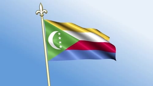 Animated Comoros Flag Waving on a Gold Flagpole