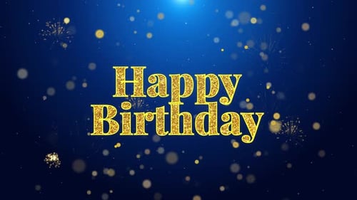 Golden Happy Birthday Title Animation with Sparkling Fireworks