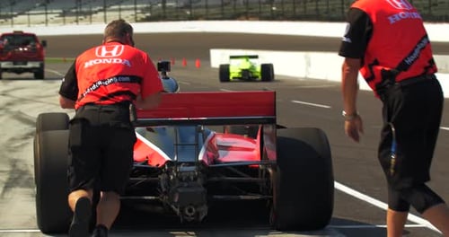 Pushing racecar onto track at indy speedway indianapolis Indiana United States