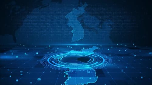 Futuristic Digital Korea Map with Binary Data and Security Background