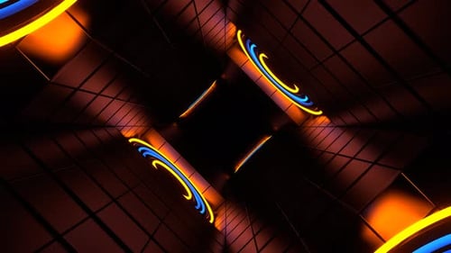 Orange And Blue Neon Rings Rotation Tunnel Background Vj Loop In 4K