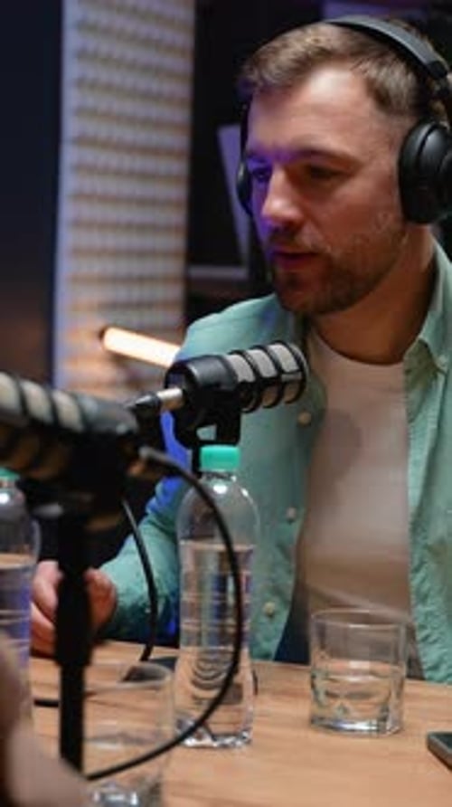 Excited Podcast Host Engaging in a Dynamic Discussion