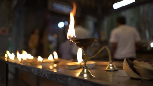Burning Candles in Hindu, Buddhist Temple Asia