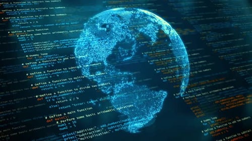 Анимация компьютерных программ или кодов на футуристической планете Земля HD