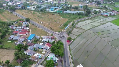 Aerial view of Monument De Center Point Bone Bolango, Gorontalo at sunrise