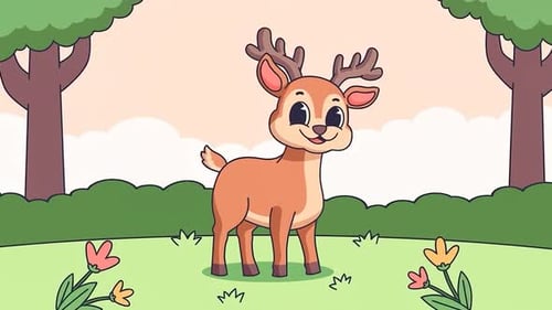 Süßes Cartoon-Reh im Wald - Kinderfreundliche Tier-Cartoon-Animationen