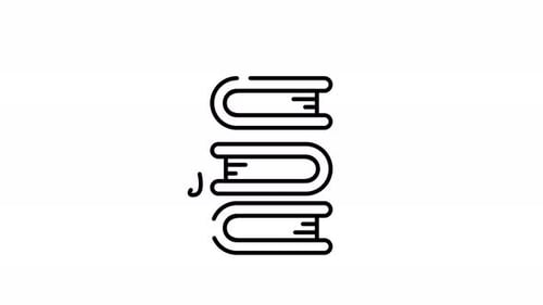 Animated Line Art Icon: Stack of Jiggling Books with Music Note