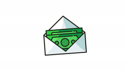 Animation icon of an envelope containing money.