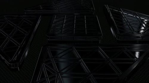Background with Motion over Black Wireframes of Shapes, 3D Render, Reflection, Exclusive, Figures