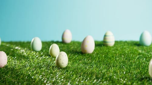 Painted Easter Eggs On Green Grass