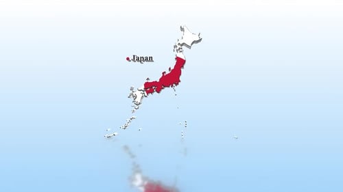 Modern 3D Map of Japan Revealing Flag and Country Name