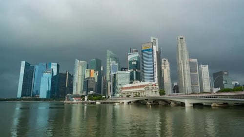 Singapore Central Business District transform from dawn to sunrise time lapse video.
