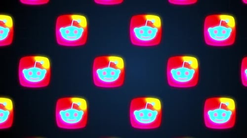 Vibrant Neon Stylized Icons Pattern Looping Background Animation