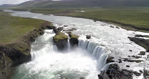 Aerial view over Godafoss waterfall, Iceland